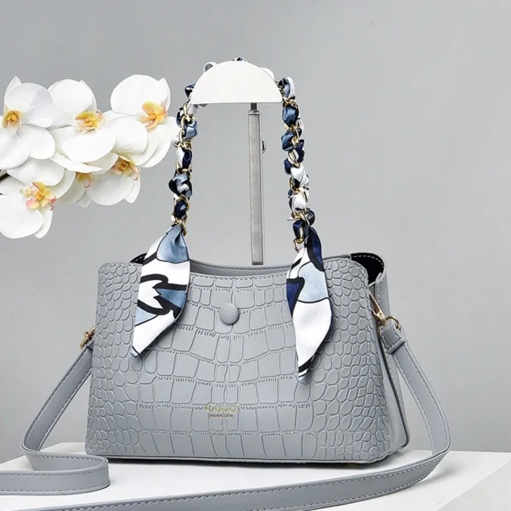 Faux Leather/Faux Croc Med Shoulder Bag